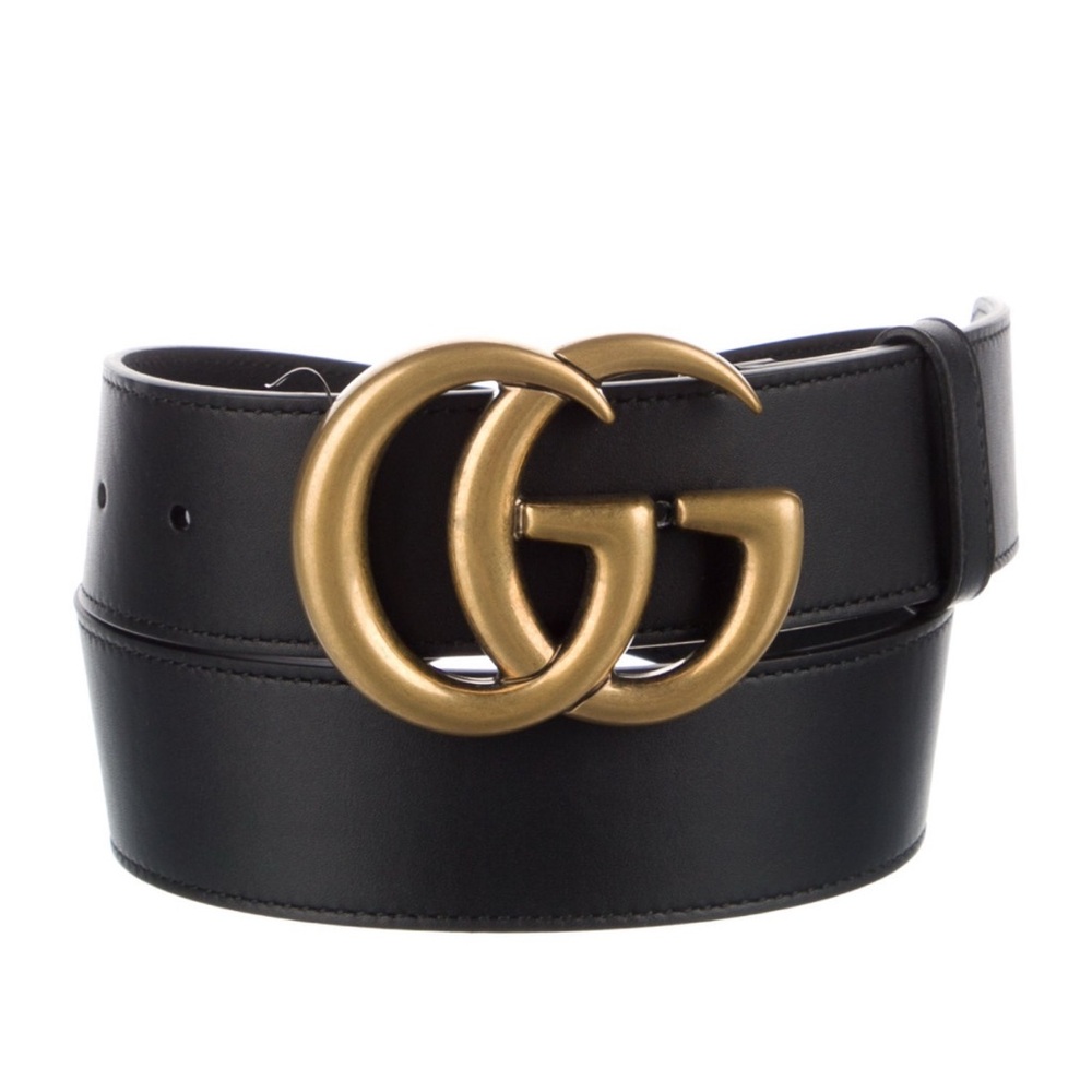 Gucci Black Leather Belt with Gold GG Buckle